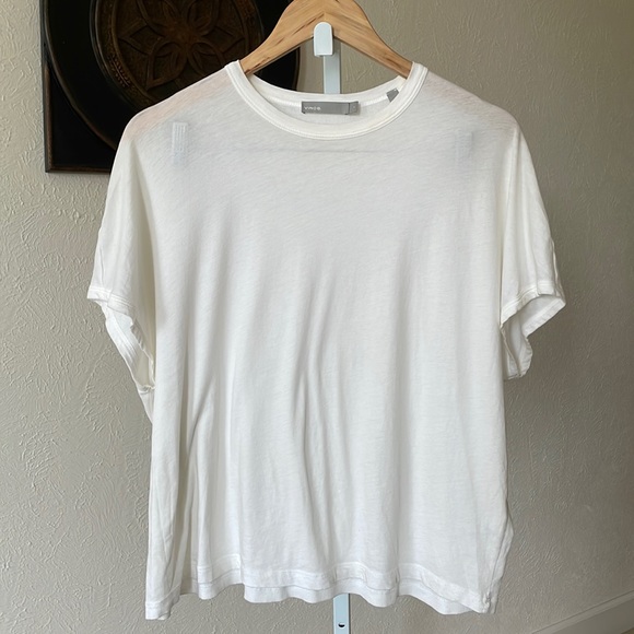 Vince oversized white ribbed back super soft pima cotton tee - Picture 1 of 9